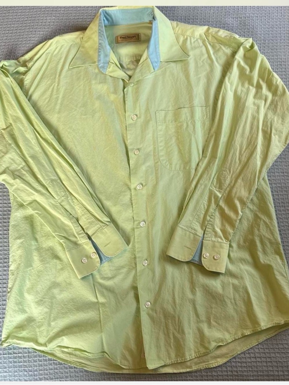 Paul Stuart Light Green Dress Shirt with Light Blue Trim
